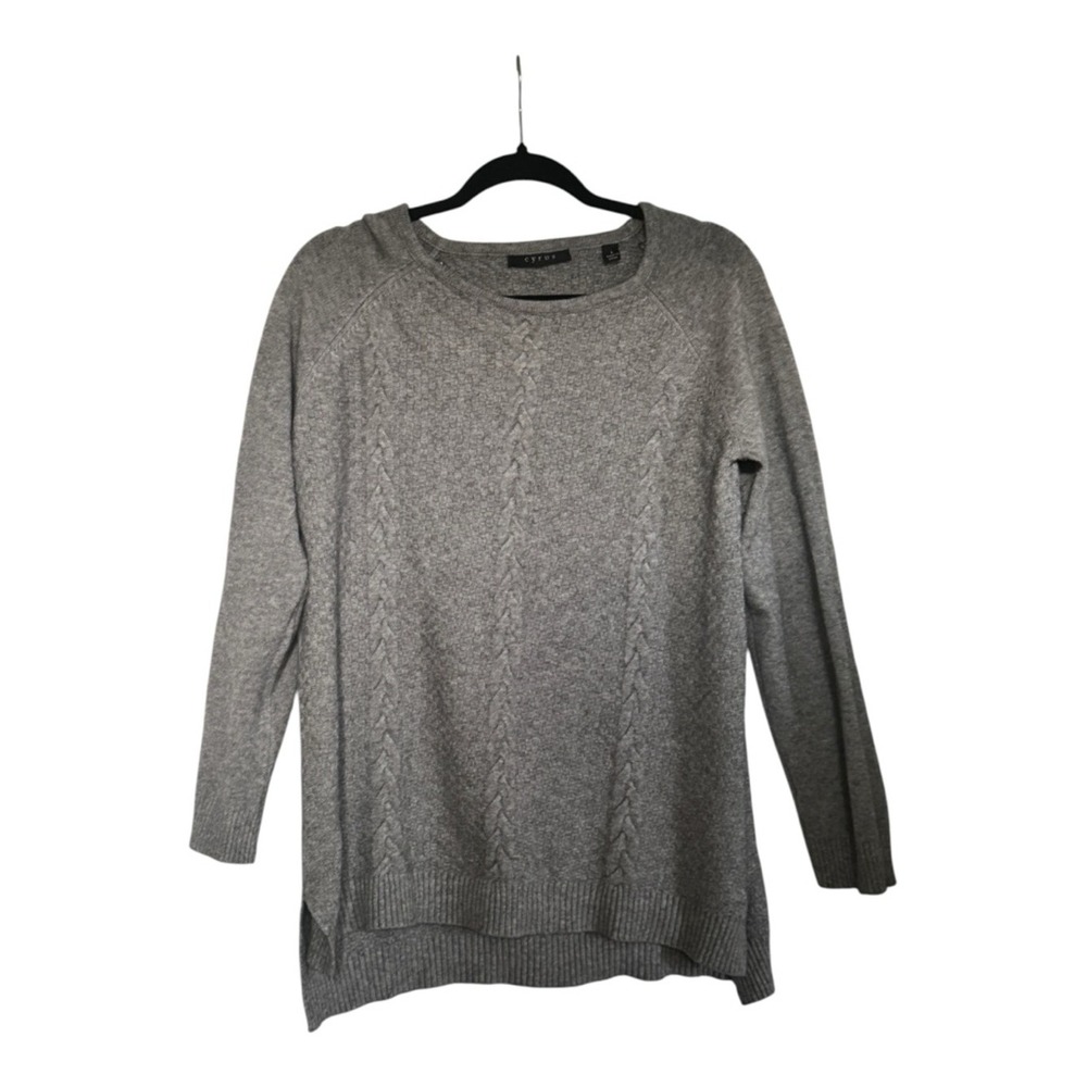 Cyrus Gray Cable Oversized Crew-Neck Sweater (Large)